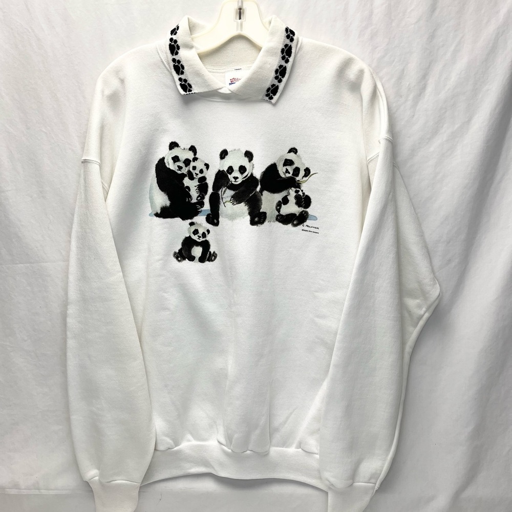 Vintage ‘90’s Dolphin Shirt Company Collared Sweatshirt Panda Bears XL (42-44)